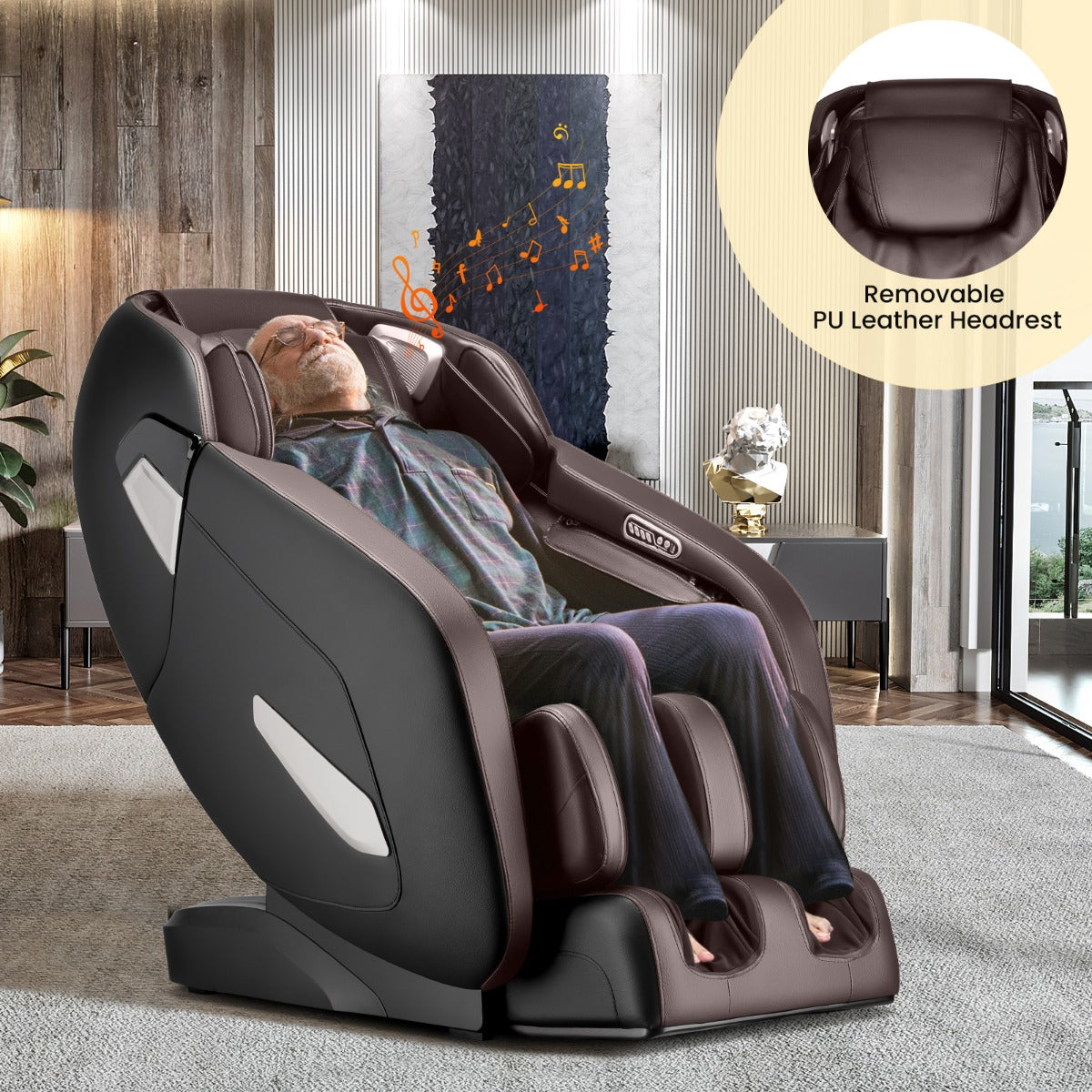 LIVSK Elektrische Massagestoel - 12 Programma's - Bluetooth - Ergonomisch Design - Volledige Lichaamsmassage - Bruin
