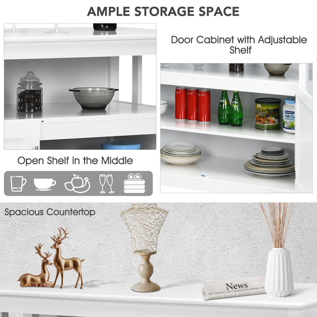 LIVSK Buffetkast - Verstelbaar Binnenrek - Duurzaam MDF en Massief Grenen - Modern Design - 114 x 51 x 91 cm - Wit