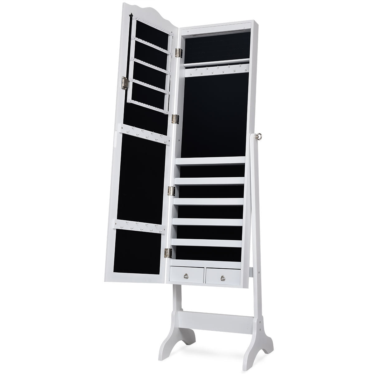 LIVSK Sieradenkast met Spiegel - Afsluitbaar - 14 LED-lampen - Grote Opbergruimte - 41,5 x 37 x 160 cm - Wit