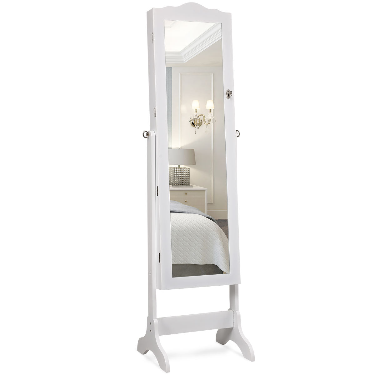 LIVSK Sieradenkast met Spiegel - Afsluitbaar - 14 LED-lampen - Grote Opbergruimte - 41,5 x 37 x 160 cm - Wit