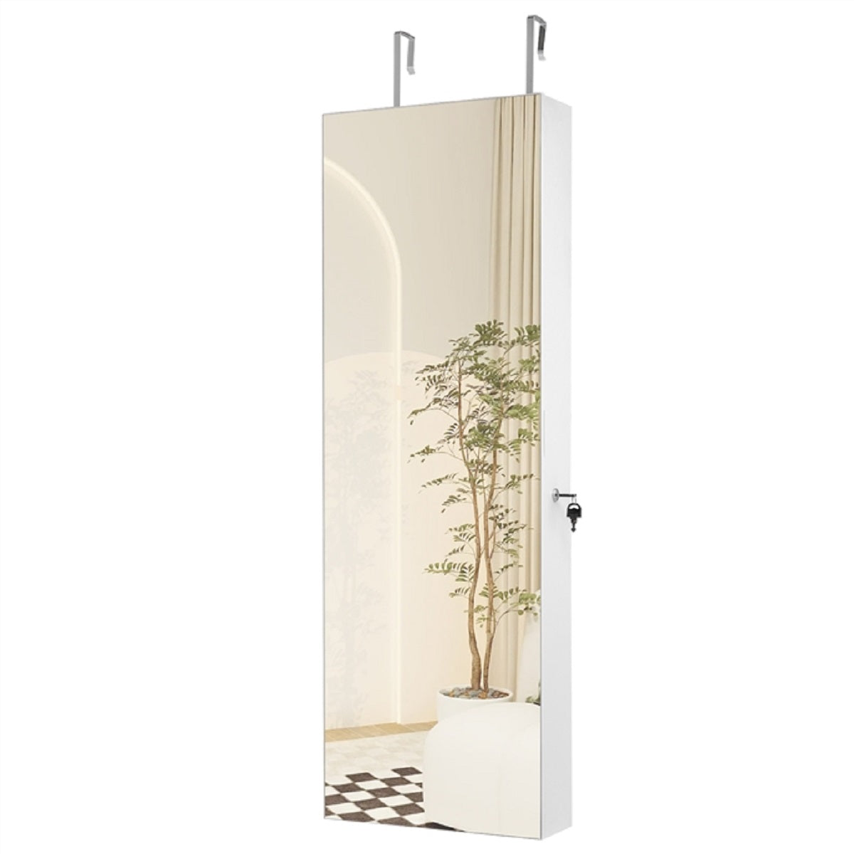 LIVSK Sieradenkast met LED-verlichting - Volledige Spiegel - 108 Oorbelplaatsen - 36 Haken - Wit