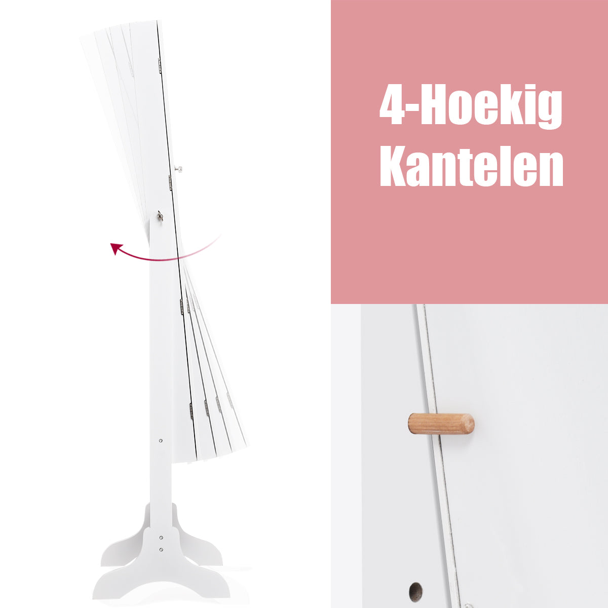 LIVSK Vrijstaande Afsluitbare Sieradenkast - Grote Opbergruimte met Spiegel - 38 Haken - 46 x 37 x 156 cm - Wit