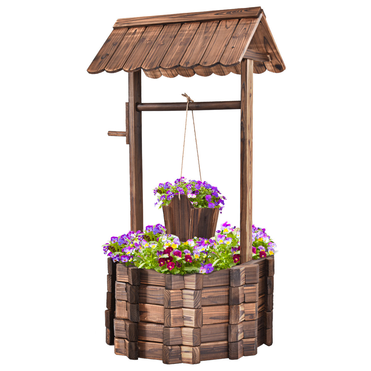 LIVSK Houten Wensput Bloembak - Hoogwaardig Sparrenhout - Ruime Waterput 56 cm - Eenvoudige Montage - Bruin