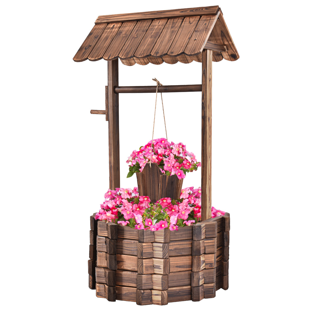 LIVSK Houten Wensput Bloembak - Hoogwaardig Sparrenhout - Ruime Waterput 56 cm - Eenvoudige Montage - Bruin