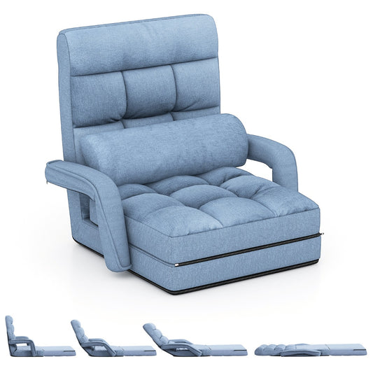 LIVSK Verstelbare Vouwbare Loungebank - 5 Rugleuninghoeken - Afneembare Hoes - Comfortabel met Kussen - Tot 150 kg - Blauw/Rood