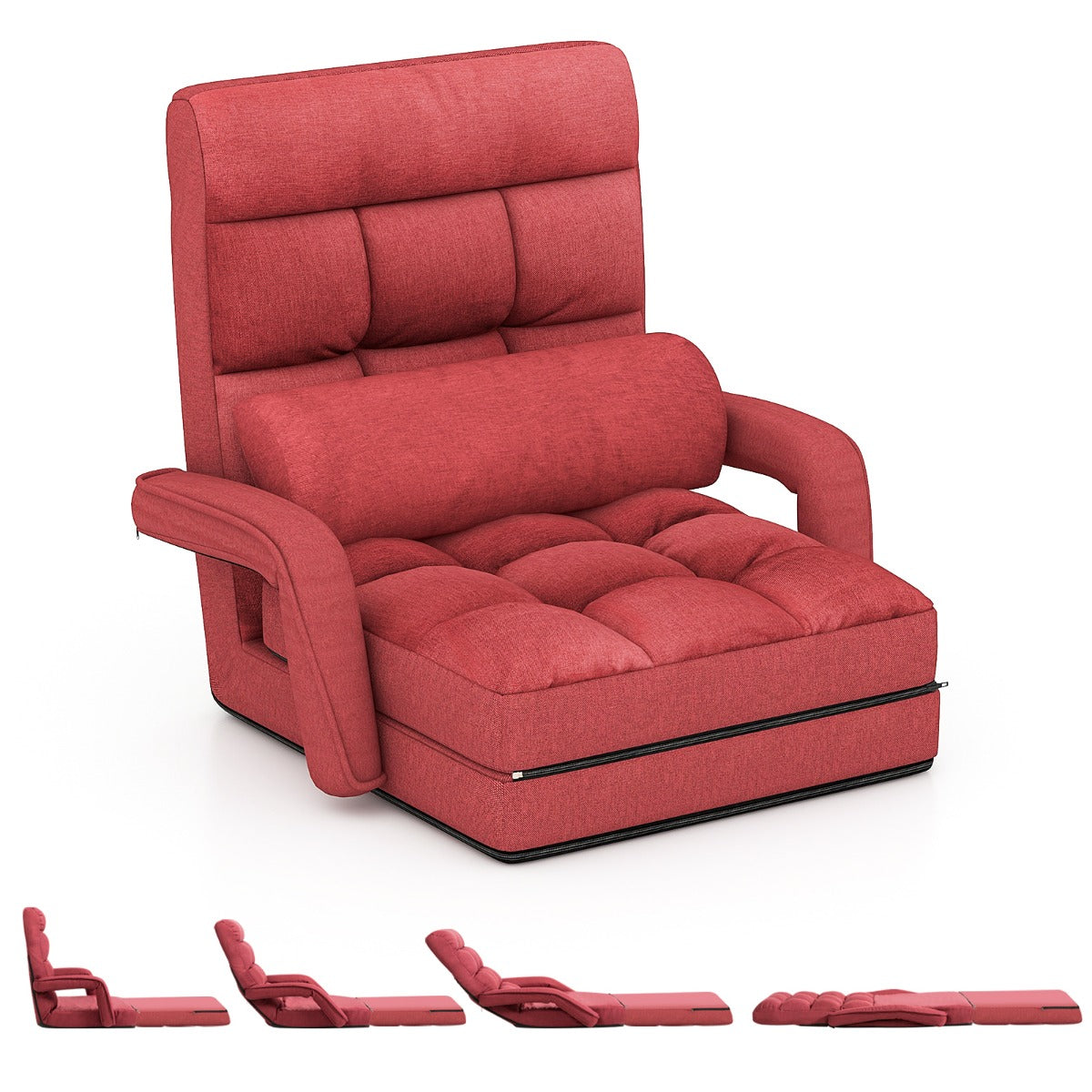 LIVSK Verstelbare Vouwbare Luierbank - 5 Hoeken - Armleuningen en Kussen - Afneembare Hoes - 150 kg - Blauw/Rood