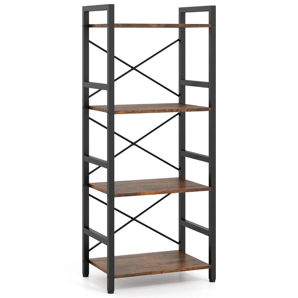 Livsk costway slanke boekenkast vrijstaand meubel met vier niveaus en stevig metalen frame open planken met antislipontwerp bruin 1