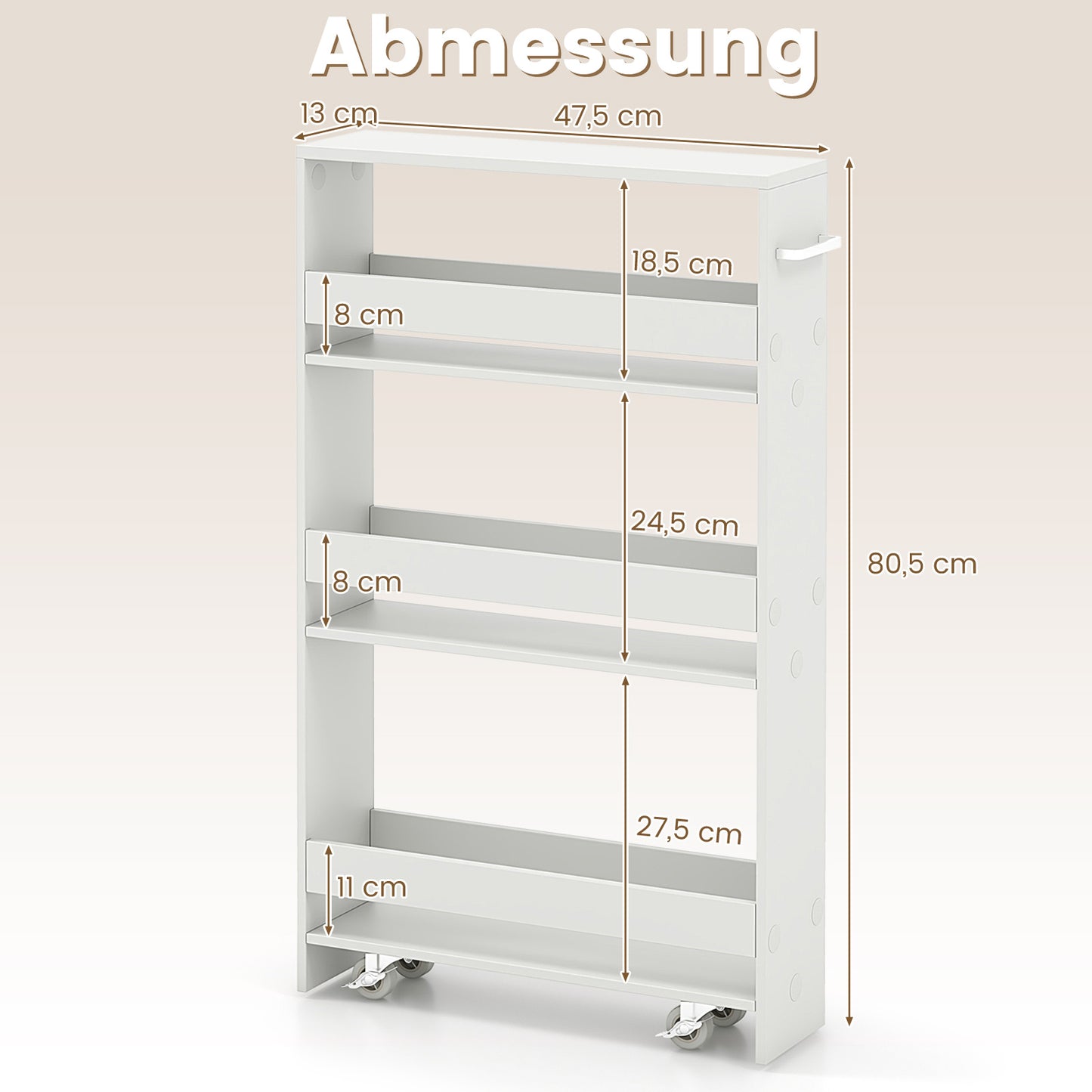 LIVSK Slimme Opbergwagen - 4 Niveaus - Compact en Ruimtebesparend - Soepel Rollende Wielen - Wit