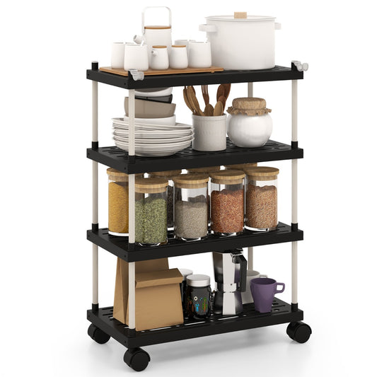 LIVSK Opbergwagen - Grote Capaciteit - 360° Draaibare Wielen - Zijhaken - Ruimtebesparend - Eenvoudige Montage - Zwart