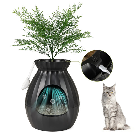 LIVSK Elektronische Kattenbak met Geurbestrijding - Stijlvolle Bloempotvorm - Eenvoudige Installatie - 63 L Inhoud - Zwart + Groen