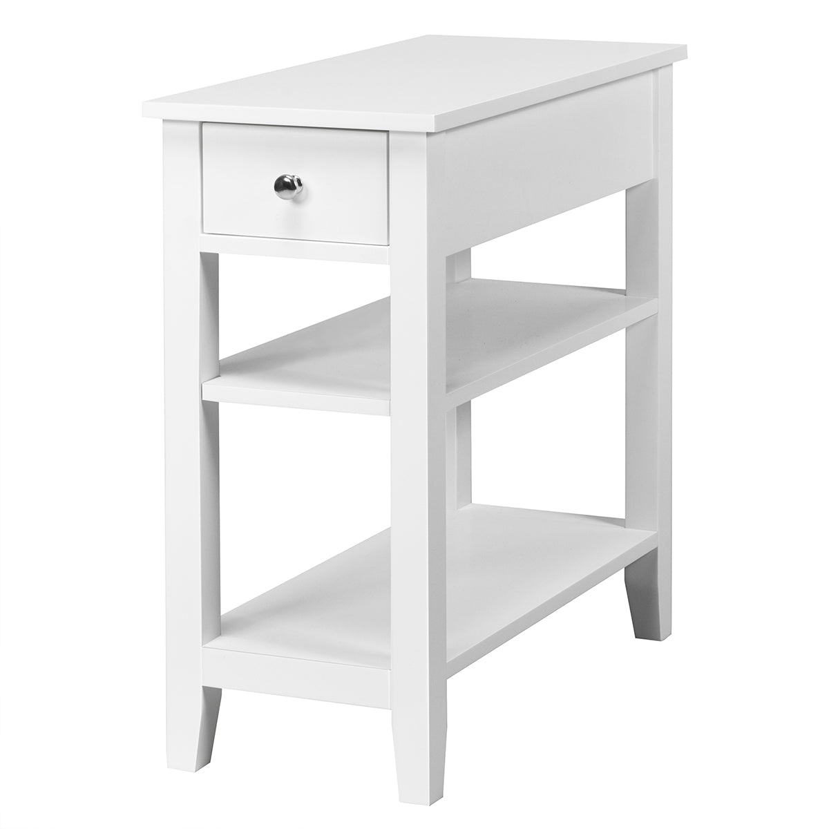 LIVSK Houten Bijzettafel met Lade en Open Opbergrekken - Ruimtebesparend en Multifunctioneel - Stevig MDF - 60 x 28,5 x 61 cm -