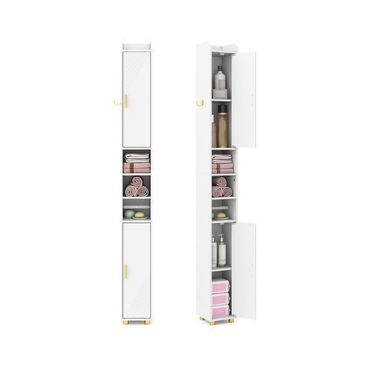 LIVSK Hoge Badkamerkast - Ruimtebesparend met Verstelbare Planken - Toiletpapierhouder - Slank Design - 20 x 20 x 179 cm - Wit