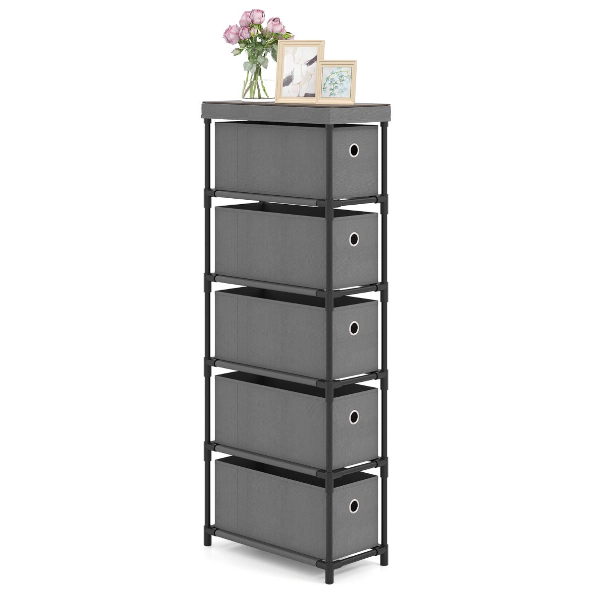 LIVSK Smalle Kledingorganizer - 5 Opvouwbare Lades - Stabiele Metalen Constructie - Ideaal voor Kleine Ruimtes - Grijs