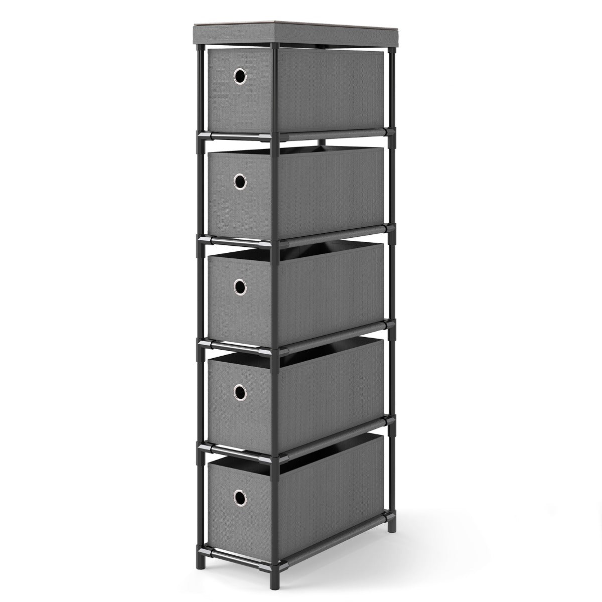 LIVSK Smalle Kledingorganizer - 5 Opvouwbare Lades - Stabiele Metalen Constructie - Ideaal voor Kleine Ruimtes - Grijs