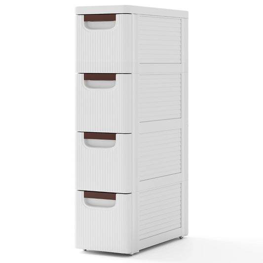 LIVSK Opbergtrolley met 4 Lades - Ingebouwde Wielen - Vuil- en Waterafstotend - Eenvoudige Montage - 42 x 19 x 74 cm - Wit
