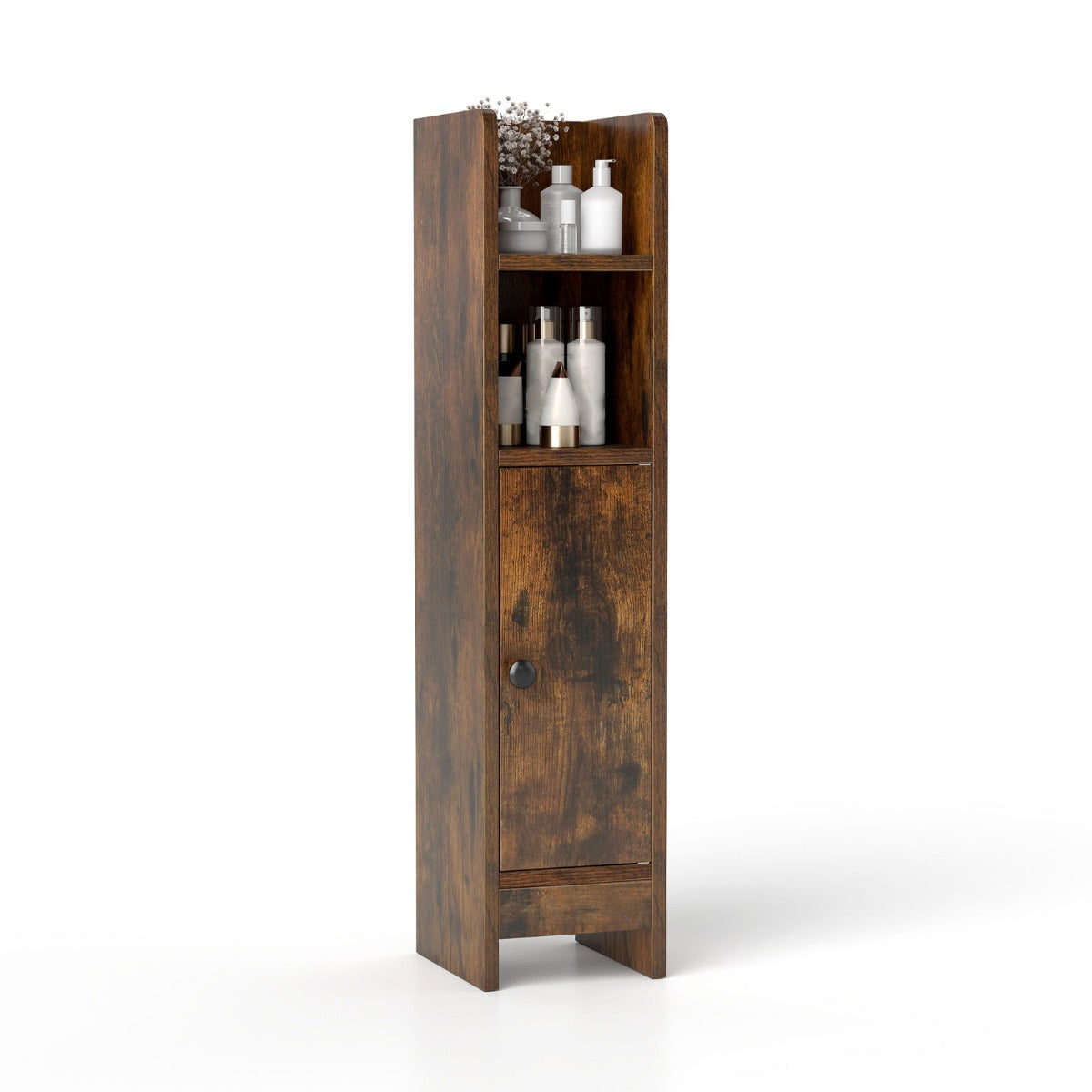 LIVSK Badkamerkast - Compact Ontwerp - 2 Open Planken en Verstelbare Plank - Anti-kantelbescherming - 20 x 18 x 80 cm - Rustiek