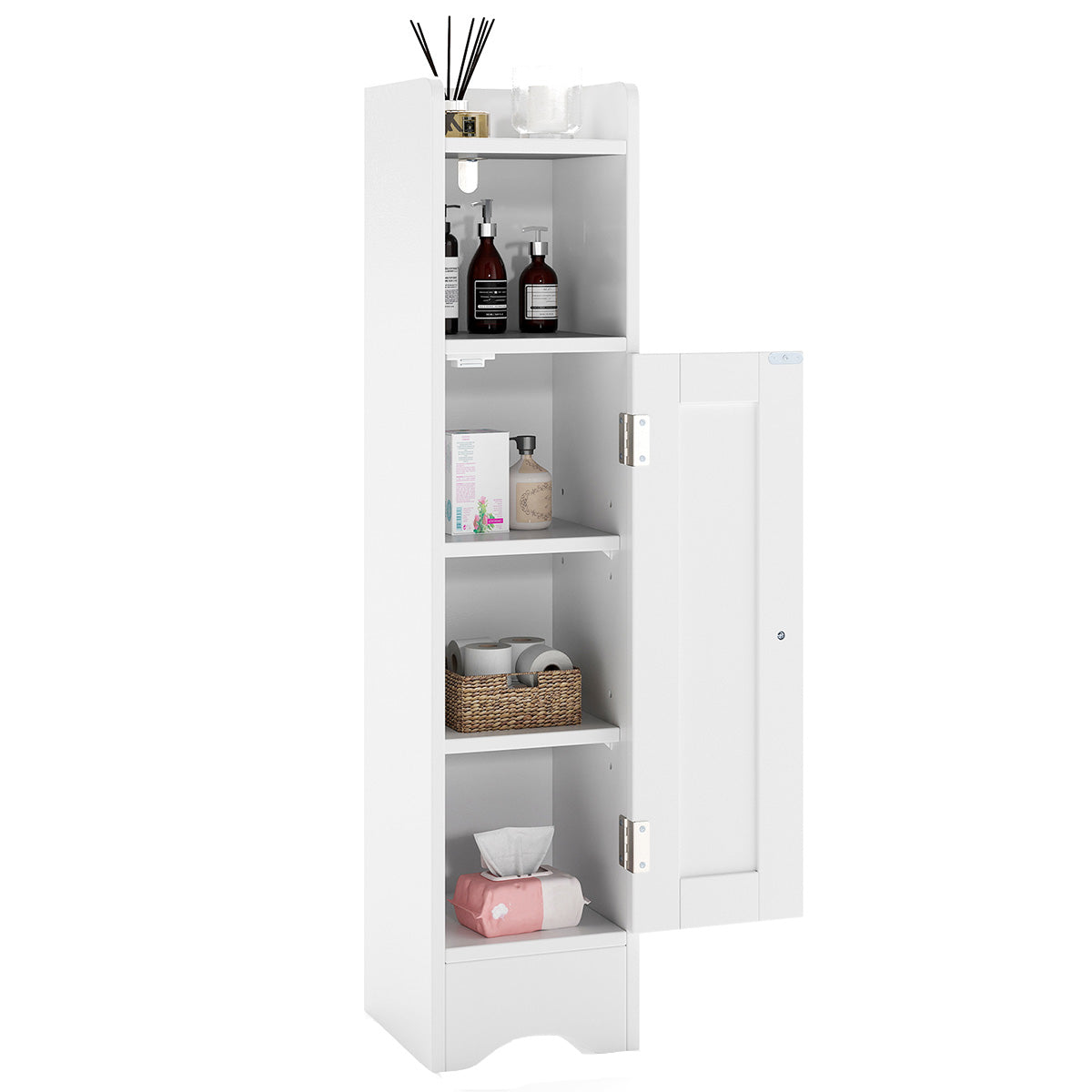 LIVSK Badkamerkast - Smalle Opbergoplossing met Verstelbare Planken - Veilig met Anti-kantel - 18 x 19,5 x 80 cm - Wit