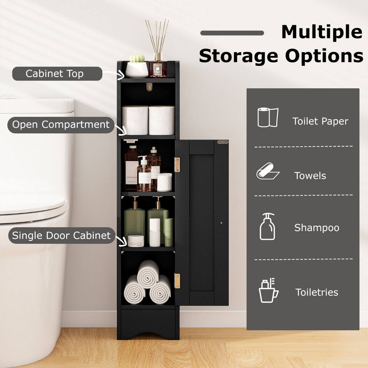 LIVSK Toiletpapierkast - Compact en Slim Ontwerp - Verstelbare Planken - Anti - Kantel Beveiliging - Geschikt voor Smalle Ruimtes