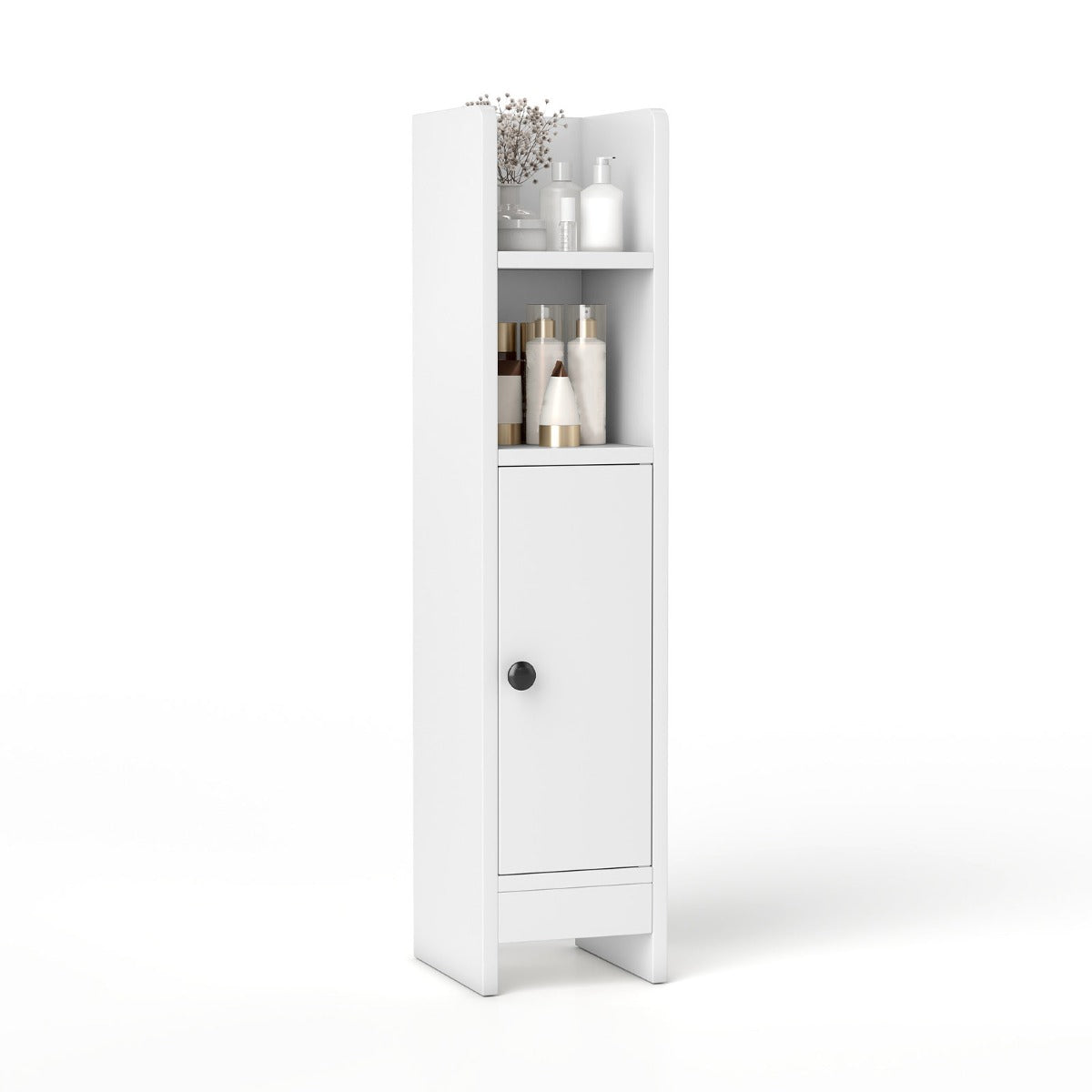 LIVSK Hoekbadkamerkast - Ruimtebesparend Ontwerp - 2 Open Planken - Verstelbare Plank - Anti-Kantelplaat - 20 x 18 x 80 cm - Wit