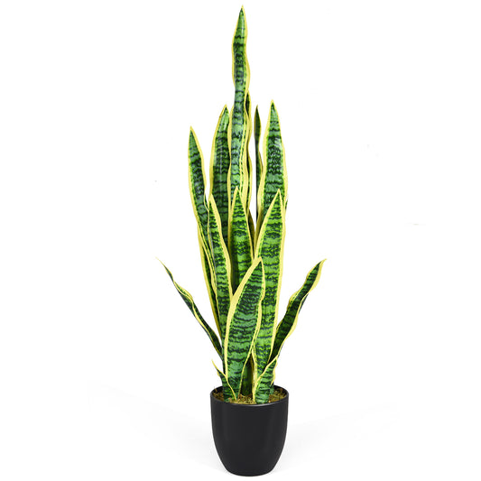 LIVSK Sansevieria Slangplant - Realistisch Uiterlijk - Milieuvriendelijk PEVA - Onderhoudsvrij - 90 cm - Groen + Geel