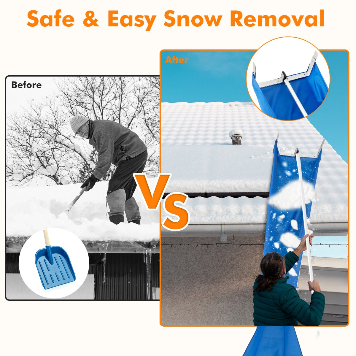 LIVSK Verstelbare Sneeuwhark met 3 Verlengstukken - Tot 608 cm - Aluminium en Oxford Stof - Duurzaam en Roestbestendig - Zilver +