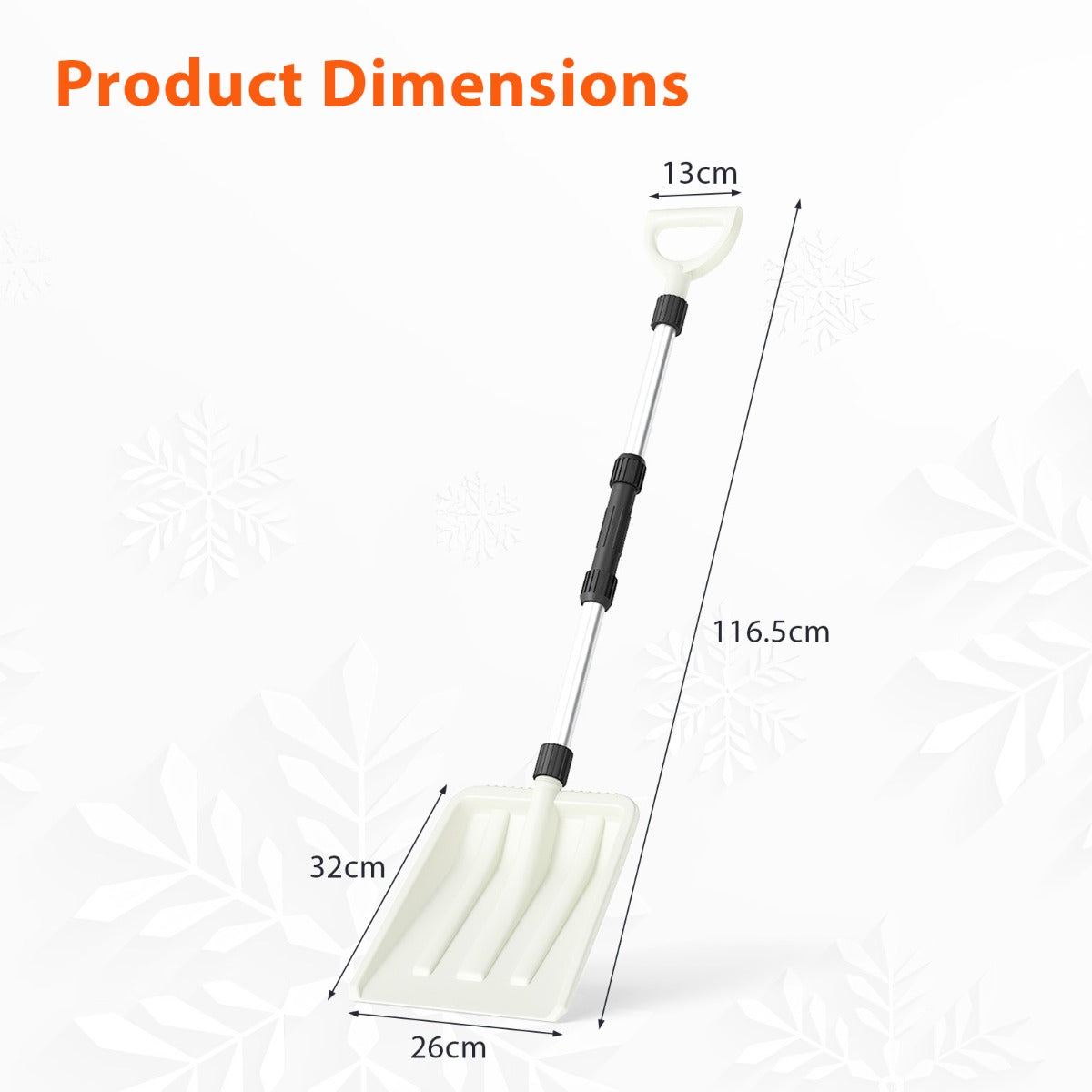 Livsk costway sneeuwschuiver 26 cm breed lichte sneeuwschuiver met ergonomische handgreep en robuuste aluminium steel wit 1 1