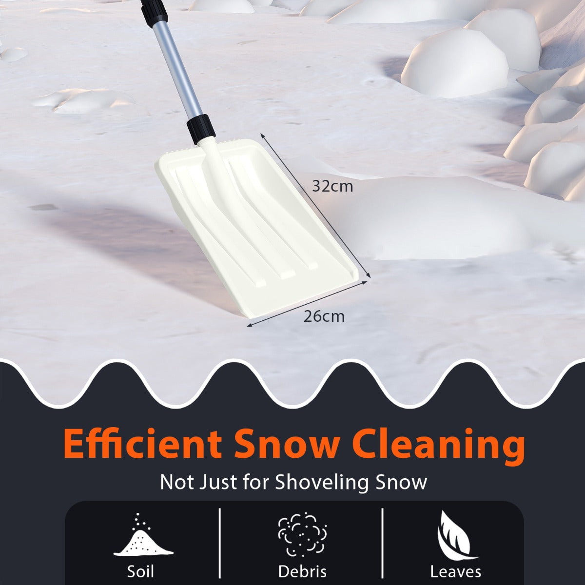 Livsk costway sneeuwschuiver 26 cm breed lichte sneeuwschuiver met ergonomische handgreep en robuuste aluminium steel wit 2