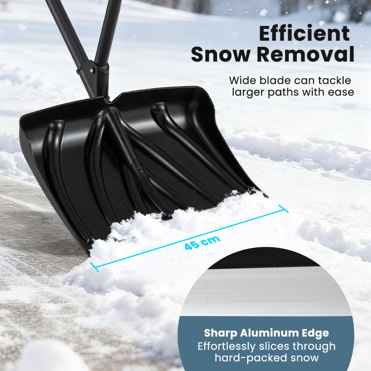 Livsk costway sneeuwschuiver met extra handgreep 135 cm lang lichtgewicht sneeuwruimen met 45 cm breed blad d handgreep aluminium beschermstrip 2