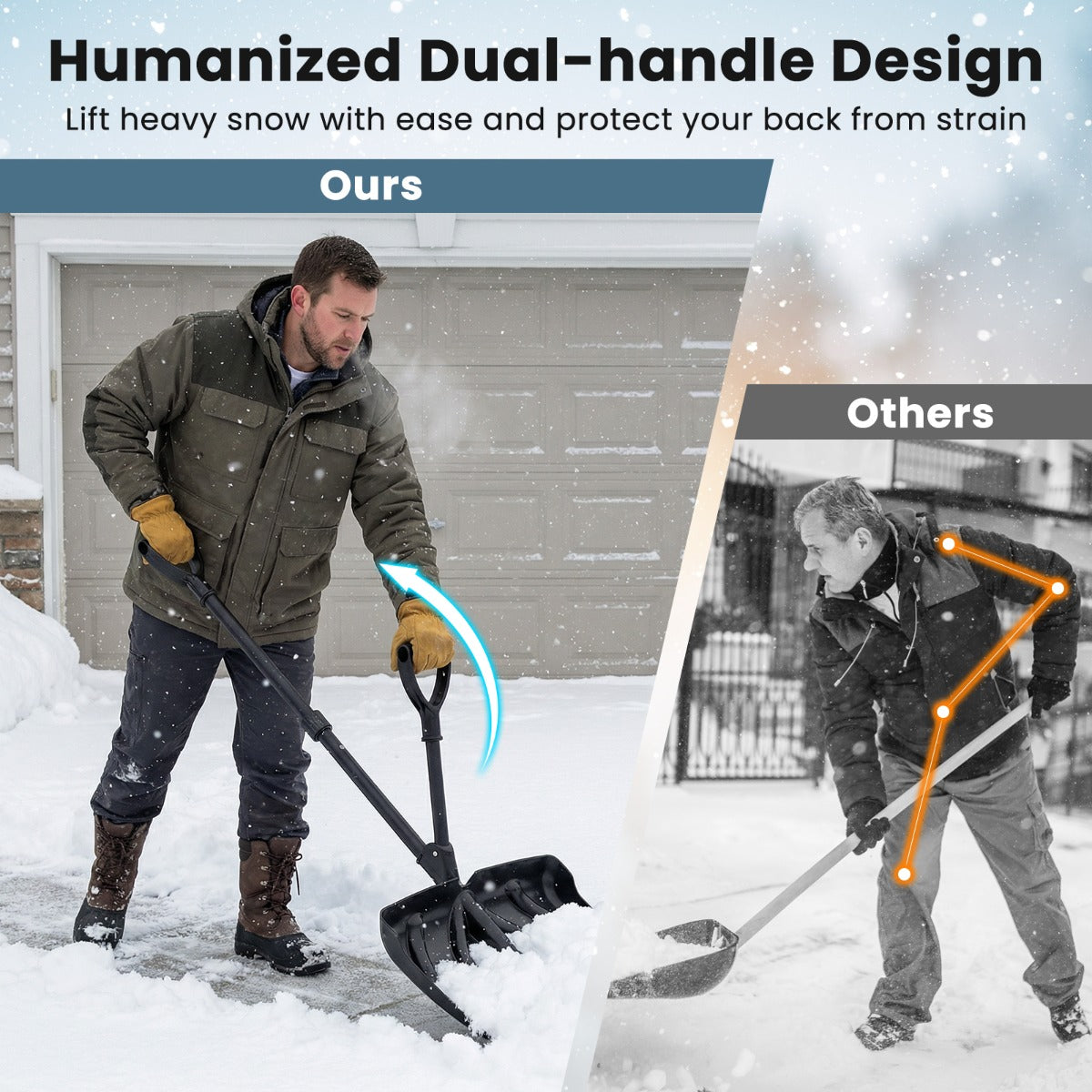 Livsk costway sneeuwschuiver met extra handgreep 135 cm lang lichtgewicht sneeuwruimen met 45 cm breed blad d handgreep aluminium beschermstrip 5