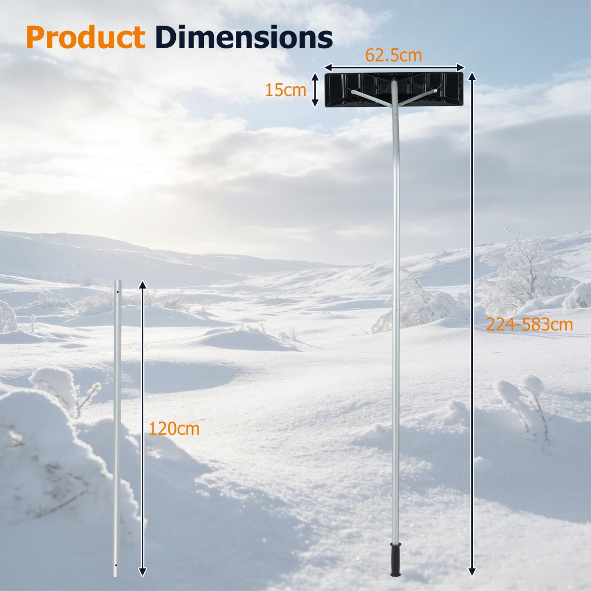 Livsk costway sneeuwschuiver voor het dak aluminium verlengbuizen antisliphandgreep telescopische sneeuwschuiver voor zonnepanelen en dak 1 1
