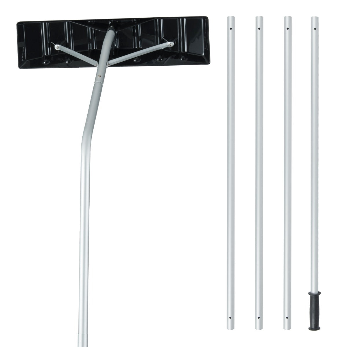 Livsk costway sneeuwschuiver voor het dak aluminium verlengbuizen antisliphandgreep telescopische sneeuwschuiver voor zonnepanelen en dak