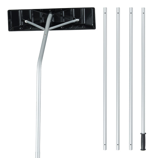 Livsk costway sneeuwschuiver voor het dak aluminium verlengbuizen antisliphandgreep telescopische sneeuwschuiver voor zonnepanelen en dak