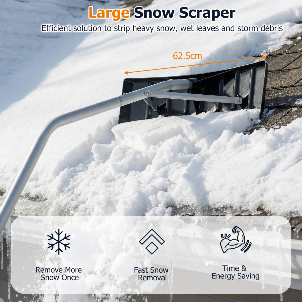 Livsk costway sneeuwschuiver voor het dak aluminium verlengbuizen antisliphandgreep telescopische sneeuwschuiver voor zonnepanelen en dak 2