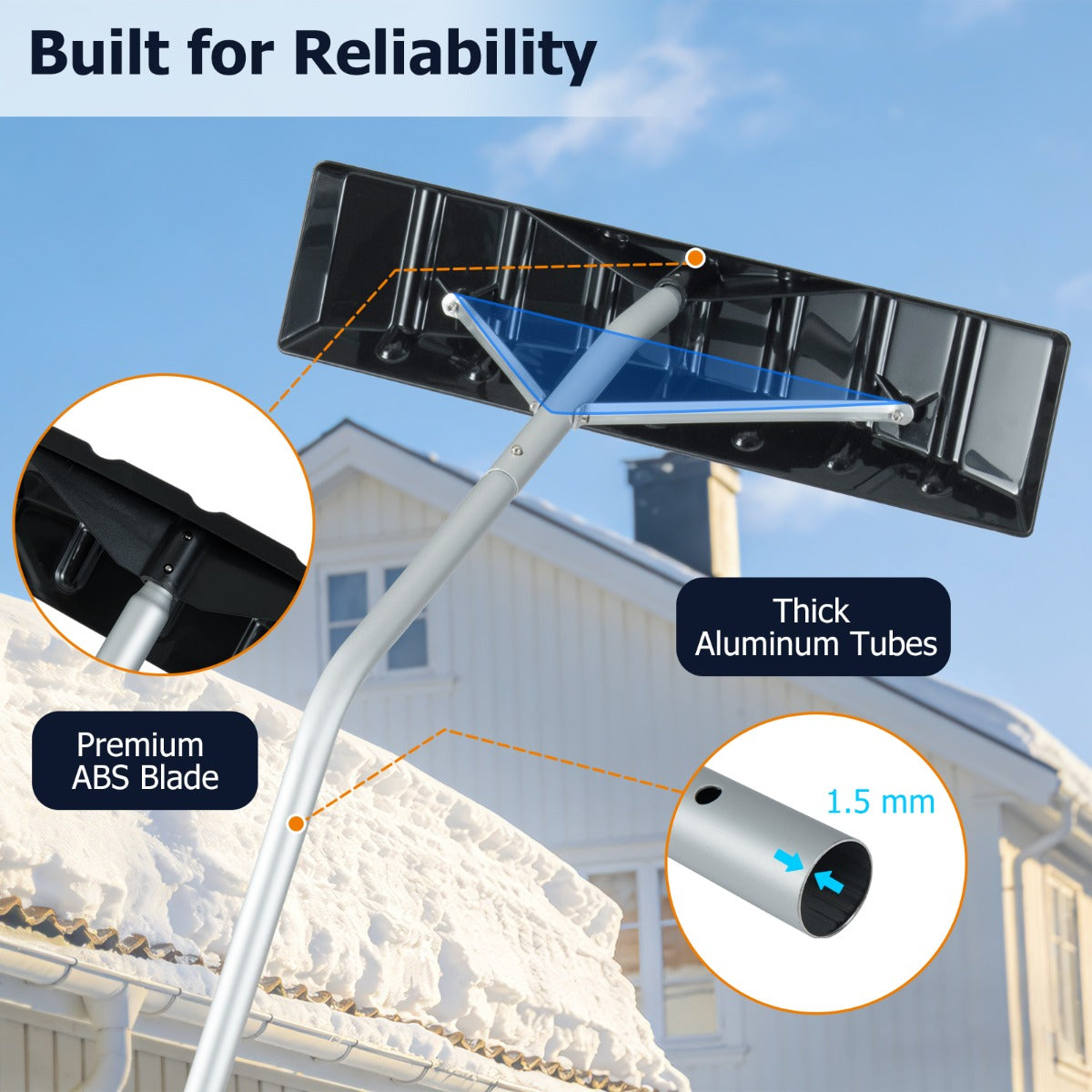 Livsk costway sneeuwschuiver voor het dak aluminium verlengbuizen antisliphandgreep telescopische sneeuwschuiver voor zonnepanelen en dak 3