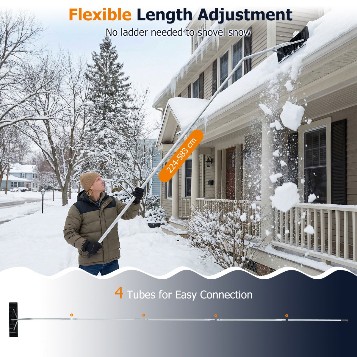 Livsk costway sneeuwschuiver voor het dak aluminium verlengbuizen antisliphandgreep telescopische sneeuwschuiver voor zonnepanelen en dak 4