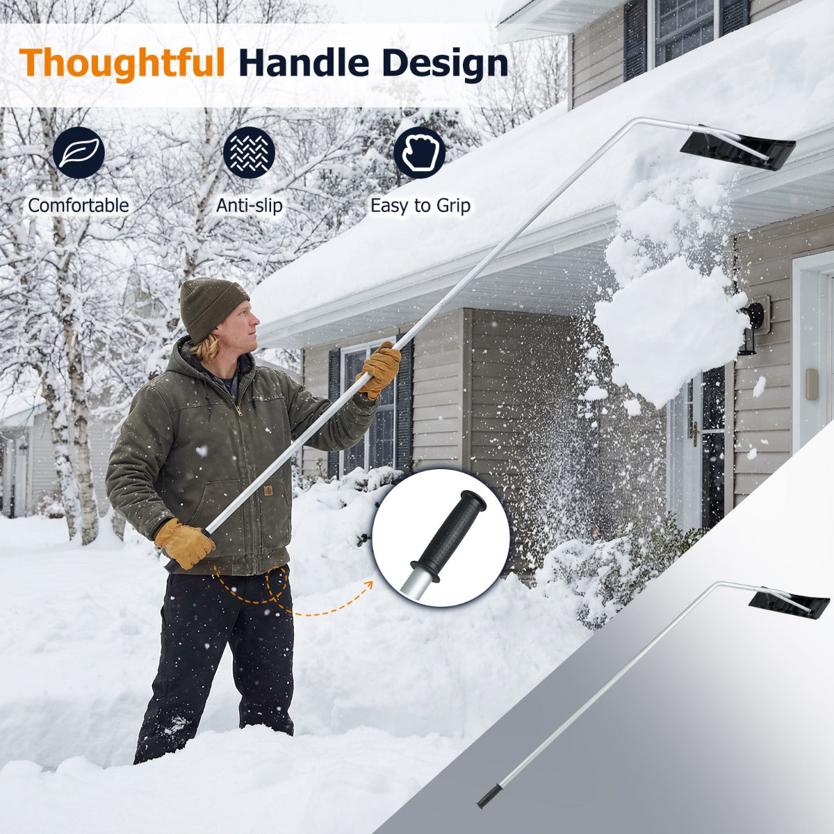 Livsk costway sneeuwschuiver voor het dak aluminium verlengbuizen antisliphandgreep telescopische sneeuwschuiver voor zonnepanelen en dak 5