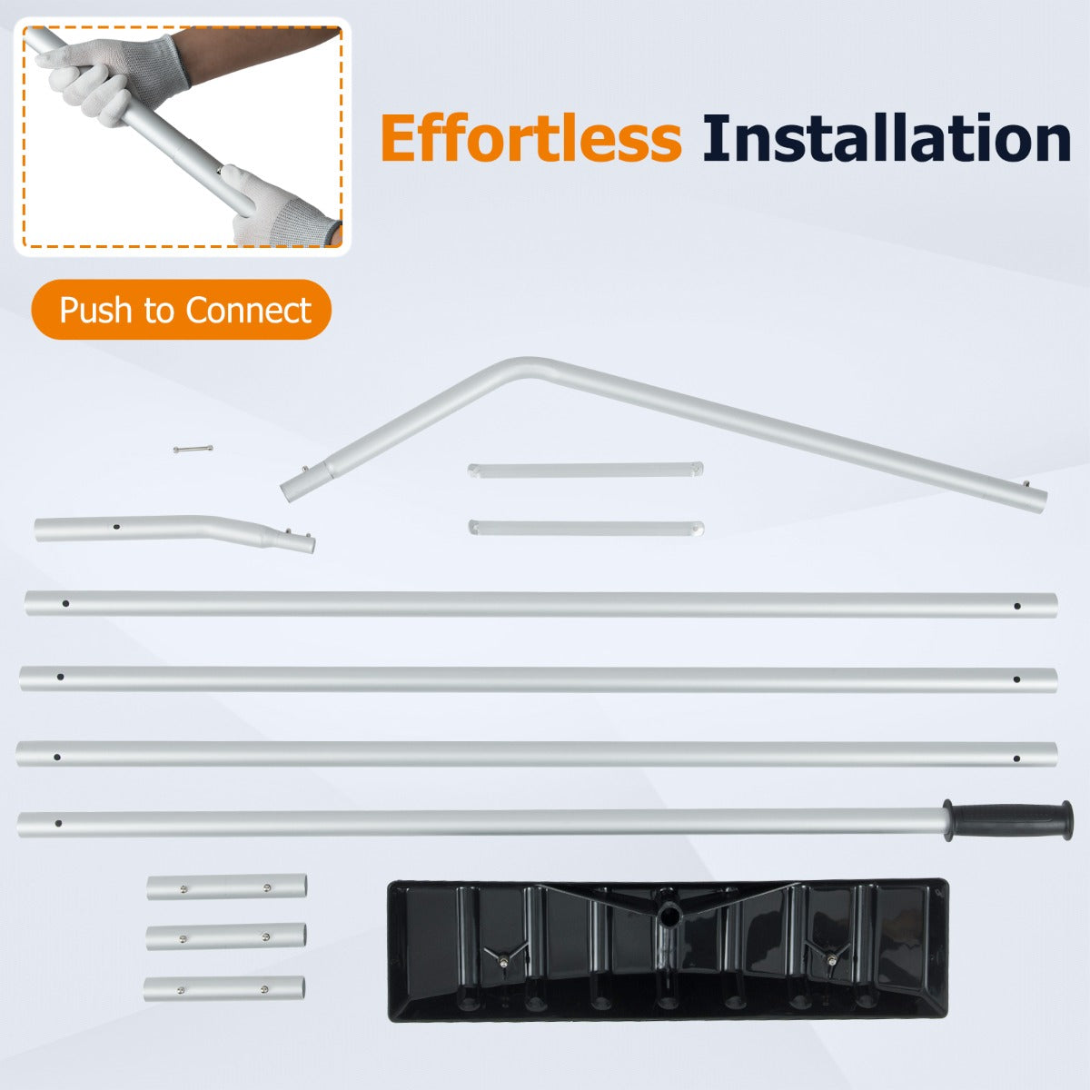 Livsk costway sneeuwschuiver voor het dak aluminium verlengbuizen antisliphandgreep telescopische sneeuwschuiver voor zonnepanelen en dak 6