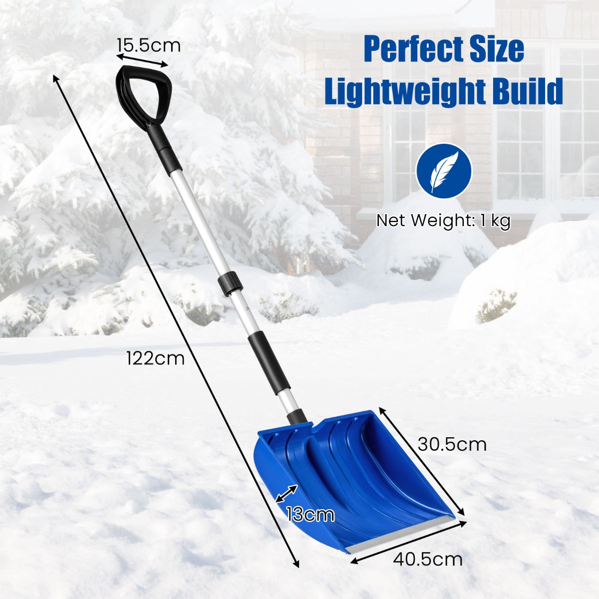 Livsk costway sneeuwschuiver voor oprit en auto lichte en draagbare sneeuwruimer met d handgreep breed blad en aluminium rail blauw 1 1