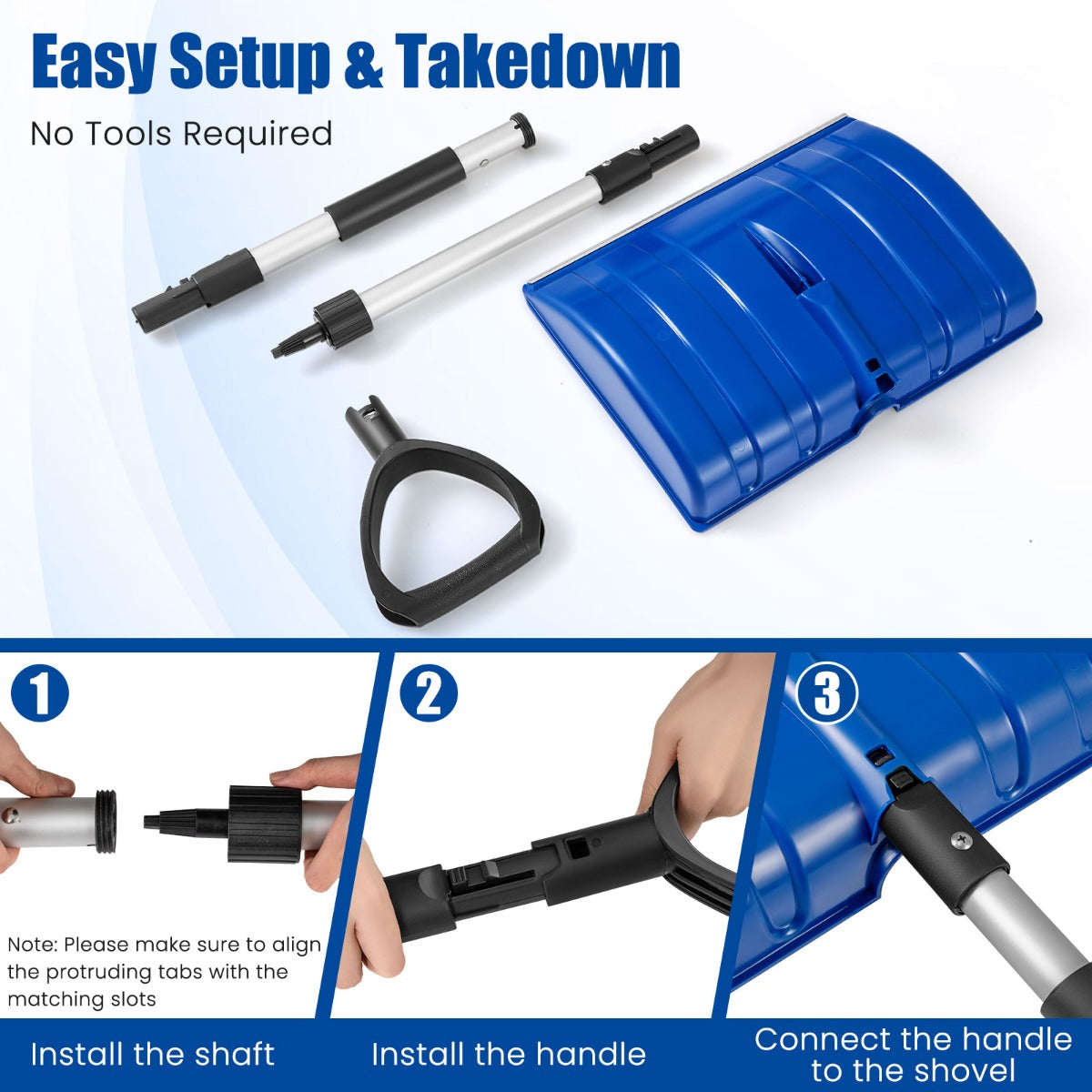 Livsk costway sneeuwschuiver voor oprit en auto lichte en draagbare sneeuwruimer met d handgreep breed blad en aluminium rail blauw 4