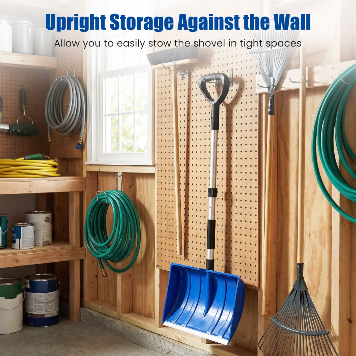 Livsk costway sneeuwschuiver voor oprit en auto lichte en draagbare sneeuwruimer met d handgreep breed blad en aluminium rail blauw 6