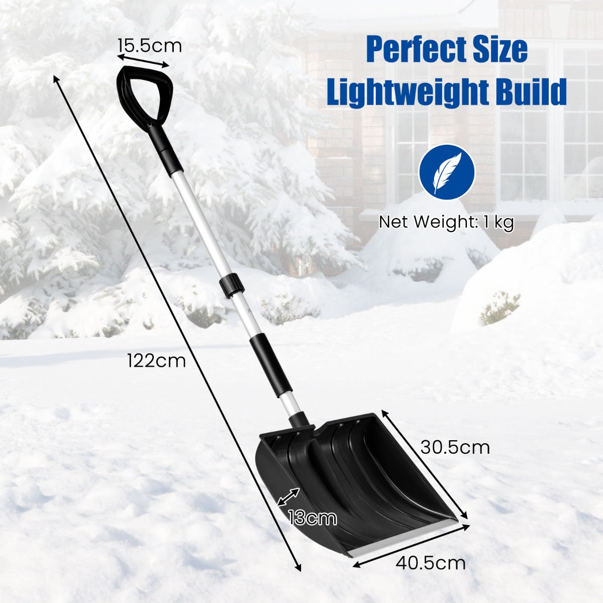 Livsk costway sneeuwschuiver voor oprit en auto lichte en draagbare sneeuwruimer met d handgreep breed blad en aluminium rail zwart 1 1
