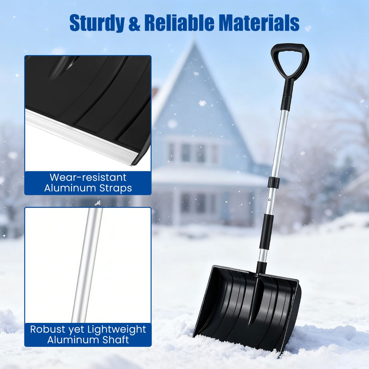 Livsk costway sneeuwschuiver voor oprit en auto lichte en draagbare sneeuwruimer met d handgreep breed blad en aluminium rail zwart 2