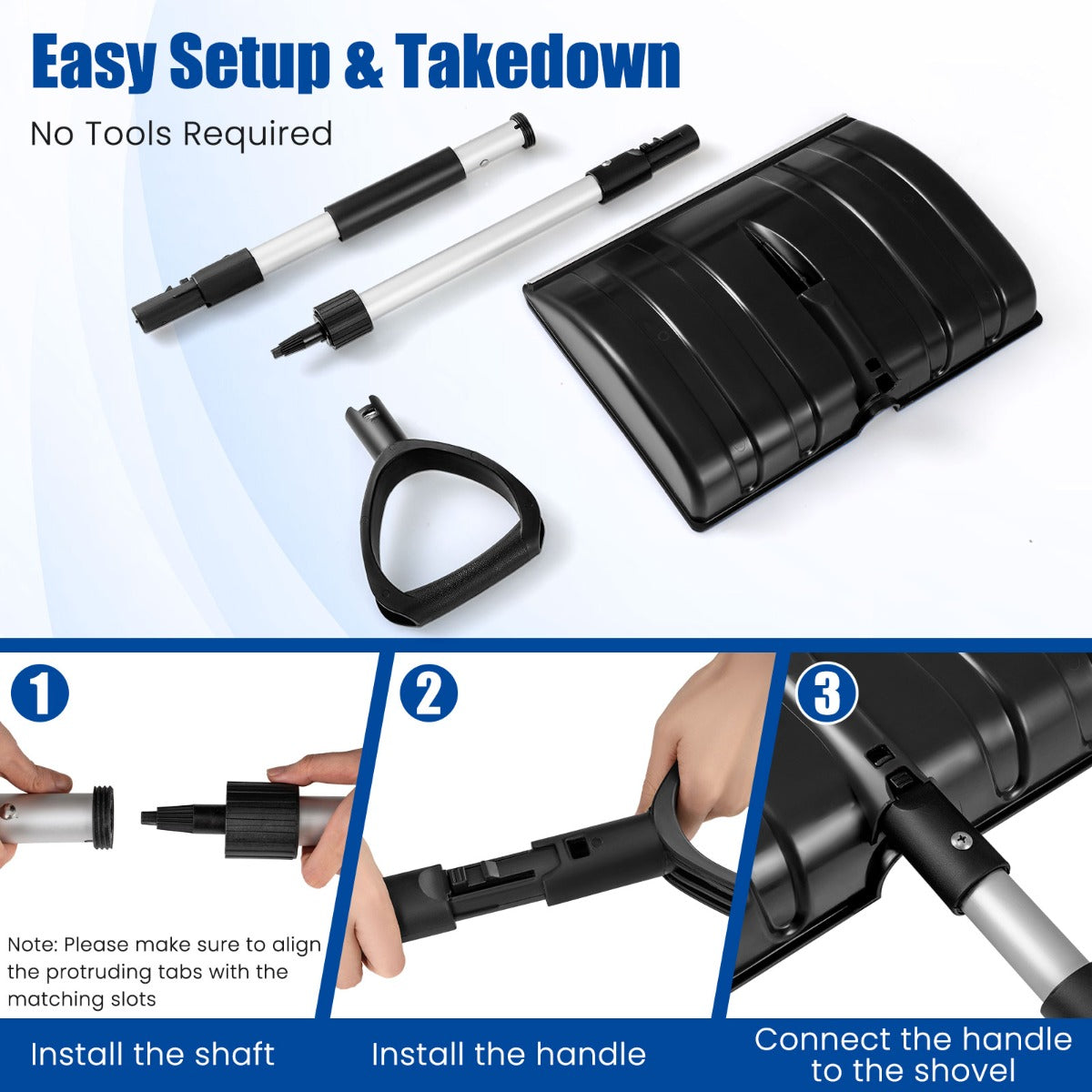 Livsk costway sneeuwschuiver voor oprit en auto lichte en draagbare sneeuwruimer met d handgreep breed blad en aluminium rail zwart 3