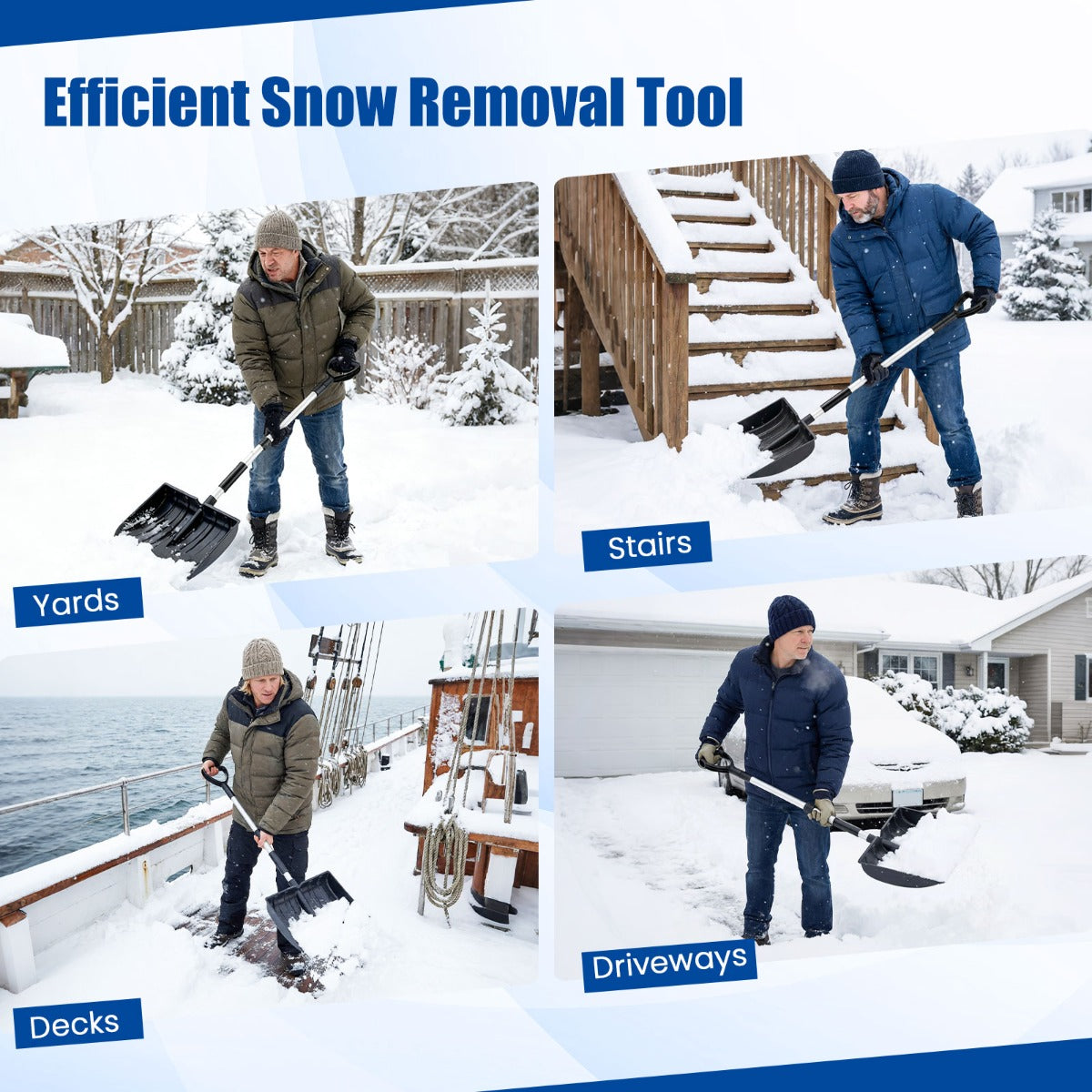 Livsk costway sneeuwschuiver voor oprit en auto lichte en draagbare sneeuwruimer met d handgreep breed blad en aluminium rail zwart 4