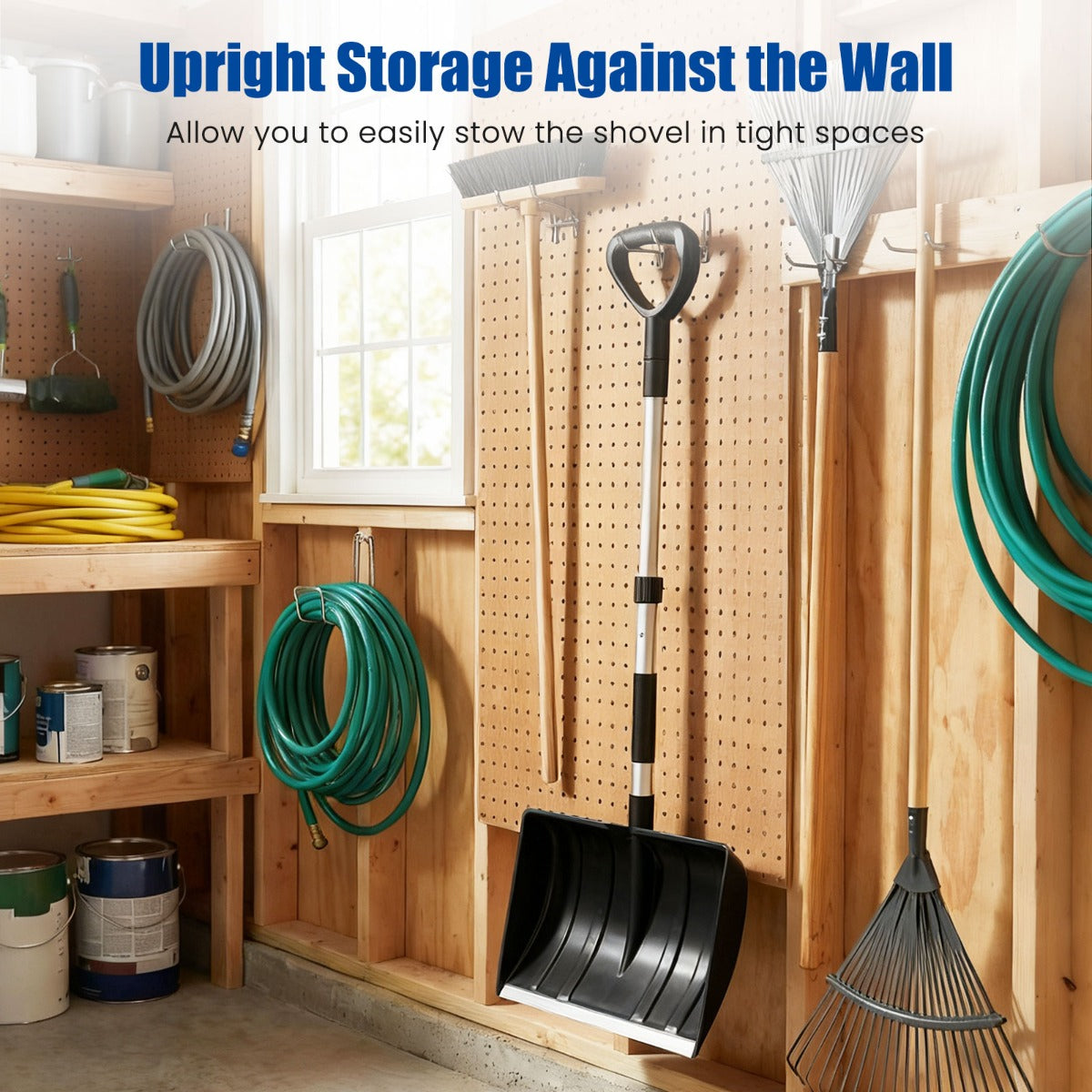 Livsk costway sneeuwschuiver voor oprit en auto lichte en draagbare sneeuwruimer met d handgreep breed blad en aluminium rail zwart 5