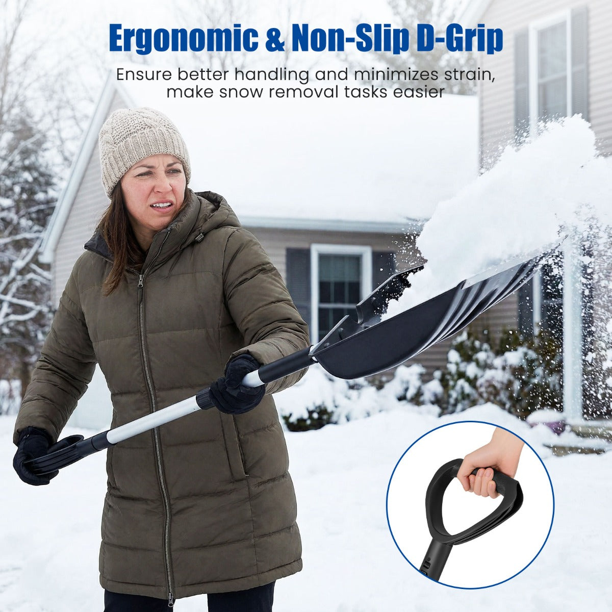 Livsk costway sneeuwschuiver voor oprit en auto lichte en draagbare sneeuwruimer met d handgreep breed blad en aluminium rail zwart 6