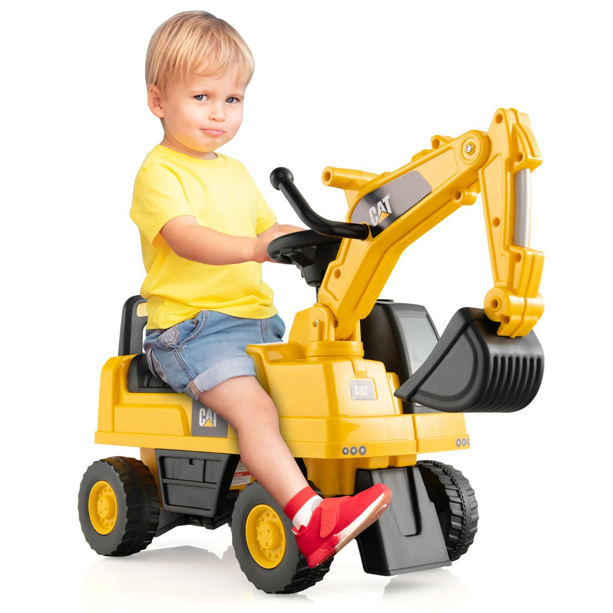 LIVSK Kindergraafmachine voor Peuters - Flexibele Arm - Realistische Bestuurderscabine - Verborgen Opbergruimte - Geel