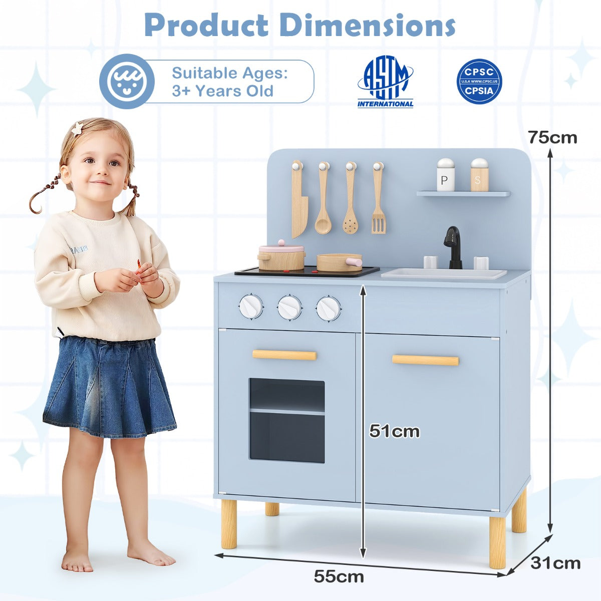 Livsk costway speelgoedkeuken voor kinderen met licht en geluidseffecten inclusief koksmuts schort en 11 witte accessoires 1
