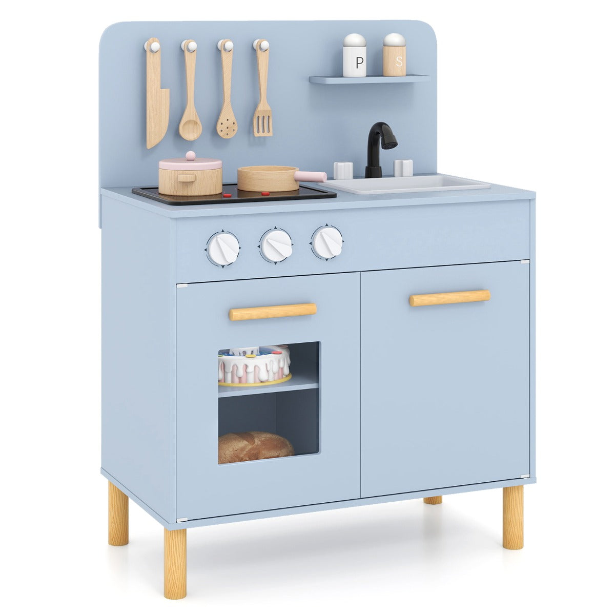 Livsk costway speelgoedkeuken voor kinderen met licht en geluidseffecten inclusief koksmuts schort en 11 witte accessoires