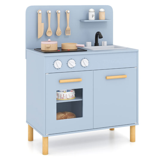 Livsk costway speelgoedkeuken voor kinderen met licht en geluidseffecten inclusief koksmuts schort en 11 witte accessoires